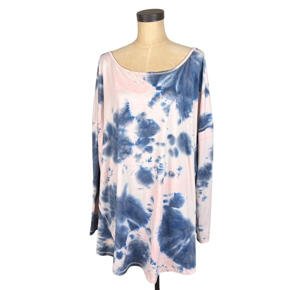 LIVI Active Womens Plus Size 34/36 Tie Dye Long Sleeve Tunic Blue Pink Relaxed